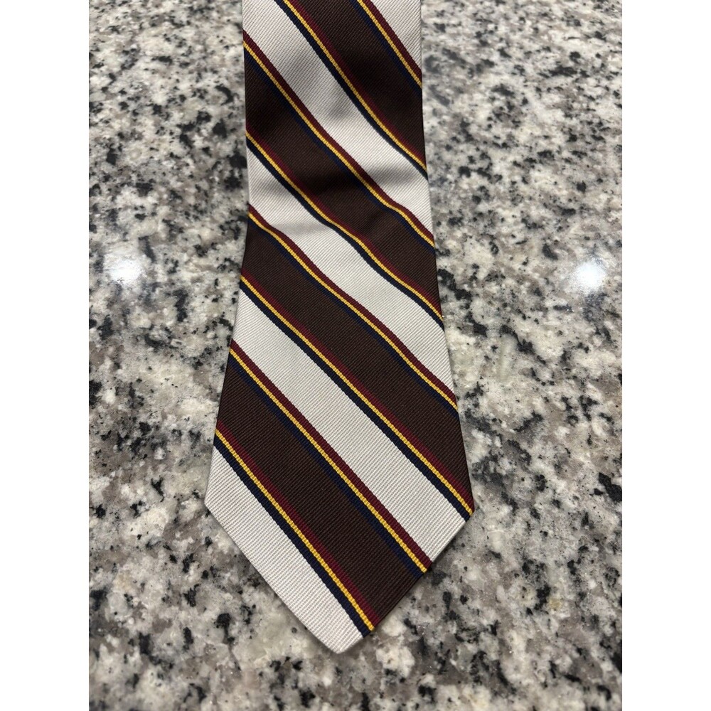 Vintage Brooks Brothers Makers Mens Silk Repp Stripe Tie Silver Gray Brown Red